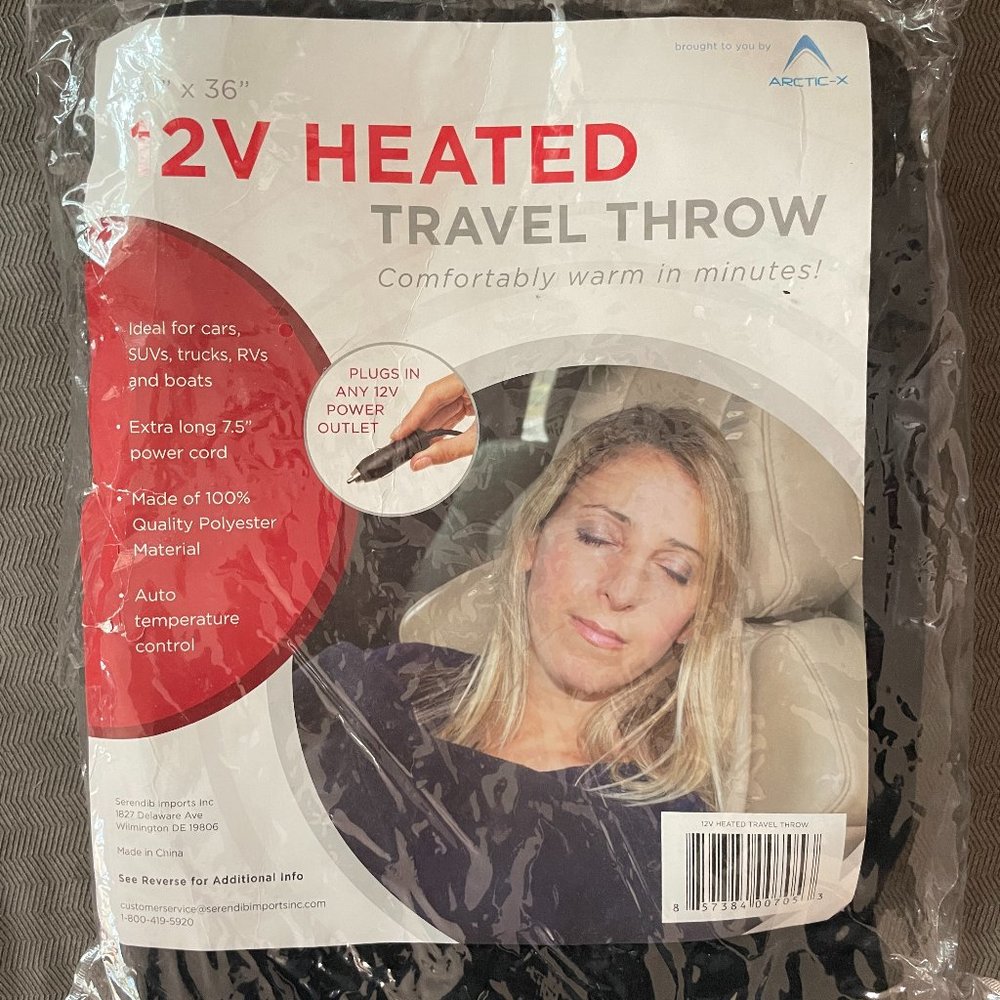 12V Black Heated Travel Car Blanket 58" x 36” NEW